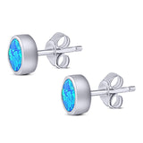 Oval Stud Earring Created Opal Solid 925 Sterling Silver (7mm)