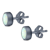 Oval Stud Earring Created Opal Solid 925 Sterling Silver (7mm)