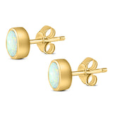 Oval Stud Earring Created Opal Solid 925 Sterling Silver (7mm)