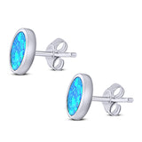 Oval Stud Earring Created Opal Solid 925 Sterling Silver (10mm)