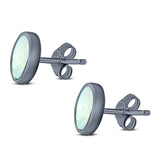 Oval Stud Earring Created Opal Solid 925 Sterling Silver (10mm)