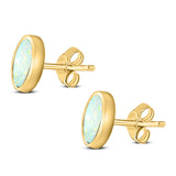 Oval Stud Earring Created Opal Solid 925 Sterling Silver (10mm)