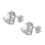 Halo Art Deco Trillion Triangle Stud Earring Created Opal Solid 925 Sterling Silver (9mm)