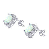 Halo Art Deco Cushion Cut Stud Earring Created Opal Solid 925 Sterling Silver (11mm)