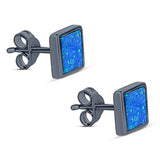 Princess Stud Earring Created Opal Solid 925 Sterling Silver (8mm)