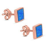 Princess Stud Earring Created Opal Solid 925 Sterling Silver (8mm)