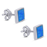 Princess Stud Earring Created Opal Solid 925 Sterling Silver (8mm)