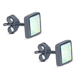 Princess Stud Earring Created Opal Solid 925 Sterling Silver (8mm)