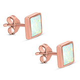 Princess Stud Earring Created Opal Solid 925 Sterling Silver (8mm)