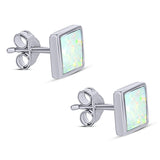 Princess Stud Earring Created Opal Solid 925 Sterling Silver (8mm)