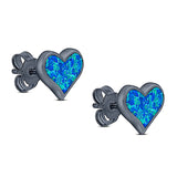 Heart Stud Earring Created Opal Solid 925 Sterling Silver (9mm)