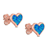 Heart Stud Earring Created Opal Solid 925 Sterling Silver (9mm)