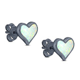 Heart Stud Earring Created Opal Solid 925 Sterling Silver (9mm)