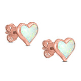 Heart Stud Earring Created Opal Solid 925 Sterling Silver (9mm)