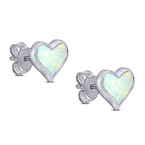 Heart Stud Earring Created Opal Solid 925 Sterling Silver (9mm)