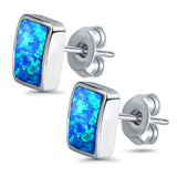 Solitaire Stud Earring Radiant Shape Lab Created Opal 925 Sterling Silver (8mm)