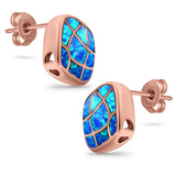 Solitaire Stud Earring Cushion Shape Lab Created Opal 925 Sterling Silver (13mm)