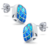 Solitaire Stud Earring Cushion Shape Lab Created Opal 925 Sterling Silver (13mm)