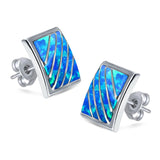 Stud Earring Square Shape Lab Created Opal 925 Sterling Silver (13mm)