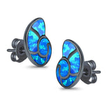 Solitaire Stud Earring Lab Created Opal 925 Sterling Silver (14mm)
