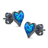 Heart Stud Earrings Created Opal 925 Sterling Silver (10mm)