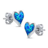 Heart Stud Earrings Created Opal 925 Sterling Silver (10mm)