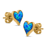 Heart Stud Earrings Created Opal 925 Sterling Silver (10mm)