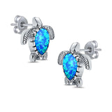 Turtle Stud Earrings Created Opal 925 Sterling Silver (14mm)