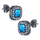 Halo Stud Earring Lab Created Opal Simulated CZ 925 Sterling Silver (11mm)