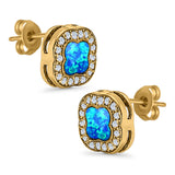 Halo Stud Earring Lab Created Opal Simulated CZ 925 Sterling Silver (11mm)