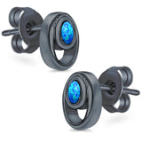 Stud Round Earrings Created Opal 925 Sterling Silver (8mm)