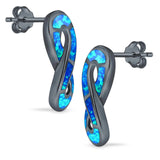 Infinity Sign Stud Earring Lab Created Blue Opal Simulated CZ 925 Sterling Silver (23mm)