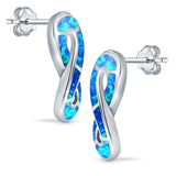 Infinity Sign Stud Earring Lab Created Blue Opal Simulated CZ 925 Sterling Silver (23mm)