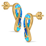 Infinity Sign Stud Earring Lab Created Blue Opal Simulated CZ 925 Sterling Silver (23mm)