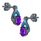 Stud Earrings Created Opal Simulated Amethyst CZ 925 Sterling Silver (16mm)