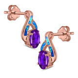 Stud Earrings Created Opal Simulated Amethyst CZ 925 Sterling Silver (16mm)