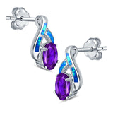 Stud Earrings Created Opal Simulated Amethyst CZ 925 Sterling Silver (16mm)