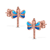 Dragonfly Stud Earring Created Blue Opal Simulated CZ 925 Sterling Silver (16mm)