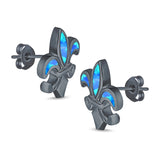 Fleur de lis Stud Earring Lab Created Opal 925 Sterling Silver (16mm)