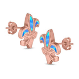 Fleur de lis Stud Earring Lab Created Opal 925 Sterling Silver (16mm)