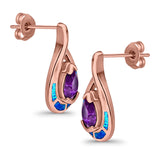 Stud Earrings Created Opal Simulated Amethyst CZ 925 Sterling Silver (20mm)