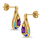 Stud Earrings Created Opal Simulated Amethyst CZ 925 Sterling Silver (20mm)