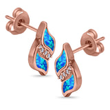 Stud Earring Lab Created Opal Simulated CZ 925 Sterling Silver (14mm)