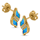 Stud Earring Lab Created Opal Simulated CZ 925 Sterling Silver (14mm)