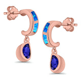 Pear Stud Earrings Lab Created Opal Simulated Blue Sapphire CZ 925 Sterling Silver (23mm)
