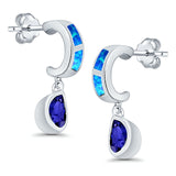 Pear Stud Earrings Lab Created Opal Simulated Blue Sapphire CZ 925 Sterling Silver (23mm)
