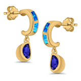Pear Stud Earrings Lab Created Opal Simulated Blue Sapphire CZ 925 Sterling Silver (23mm)