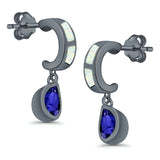 Pear Stud Earrings Lab Created Opal Simulated Blue Sapphire CZ 925 Sterling Silver (23mm)