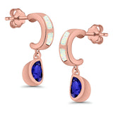 Pear Stud Earrings Lab Created Opal Simulated Blue Sapphire CZ 925 Sterling Silver (23mm)