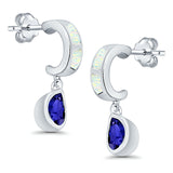 Pear Stud Earrings Lab Created Opal Simulated Blue Sapphire CZ 925 Sterling Silver (23mm)